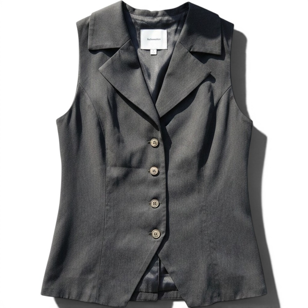 Reformation Baddie Preppy Old Money Black Rich Luxe Vest Top Back Tie 8 Cinched